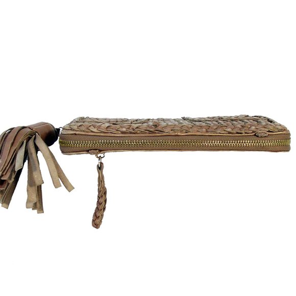 MONSERAT de LUCCA Braided Leather Tassel Clutch Handbag Wallet - Picture 3 of 7